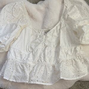 Elegant White Eyelet Women's Top